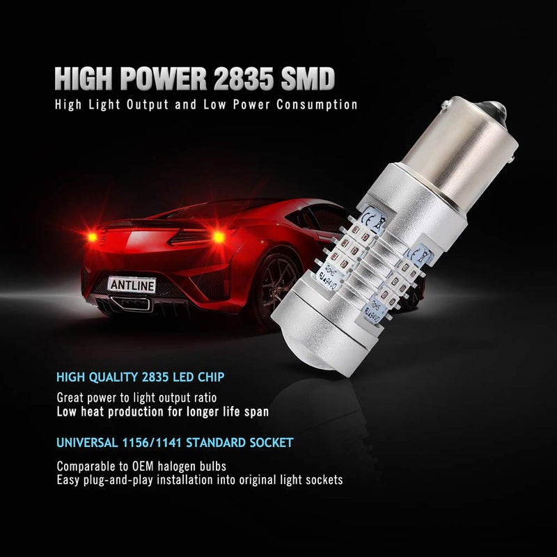 Antline Extremely Bright 1156 1141 1003 7506 1156A 1156NA BA15S 21-SMD 2835 Chipsets 1260 Lumens LED Bulb Replacement Brilliant Red for Car Brake Tail Turn Signal Blinker Lights Bulbs (Pack of 4) - Image 4